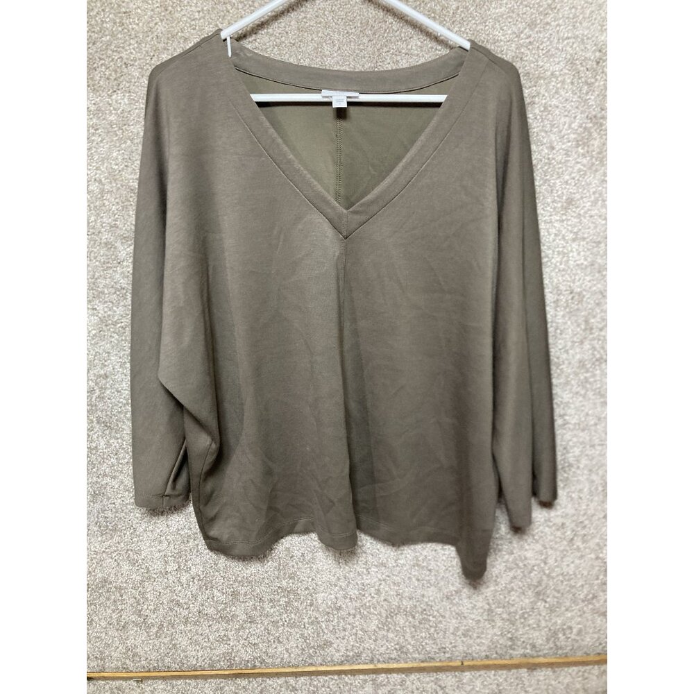 J. Jill Women's Loose-Fit Olive V-Neck Long Sleeve Top - Size L